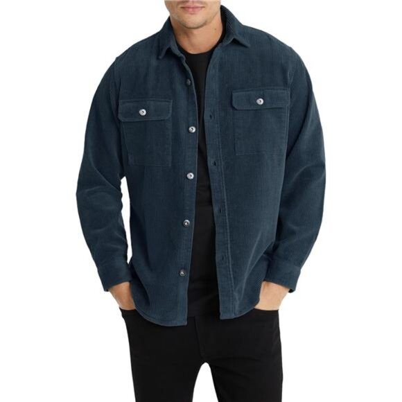 Men's Corduroy Jacket Casual Button Down Shirts Long Sleeve Shacket Jackets